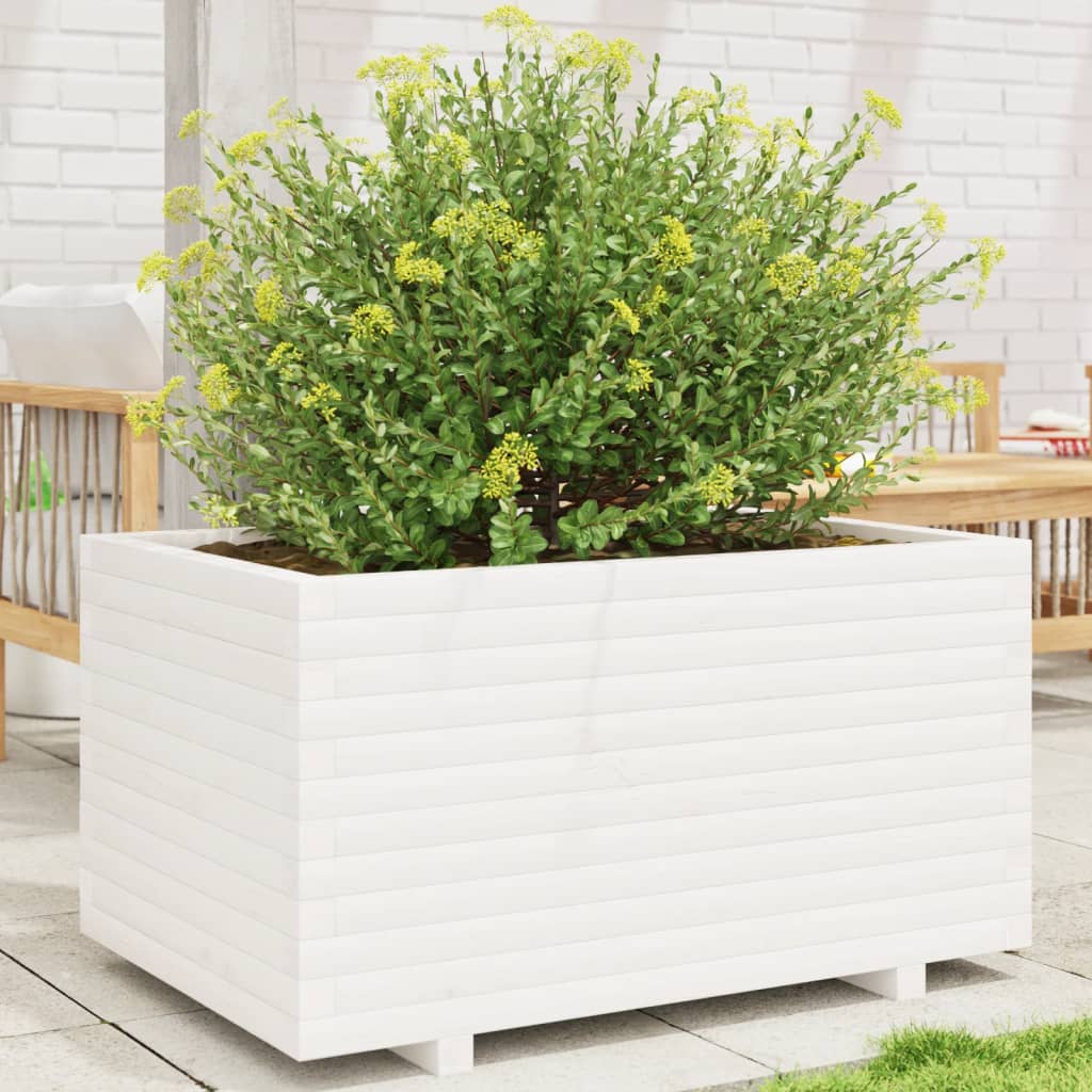 Fioriera Da Giardino Bianca 90x60x49,5cm Legno Massello Di Pino