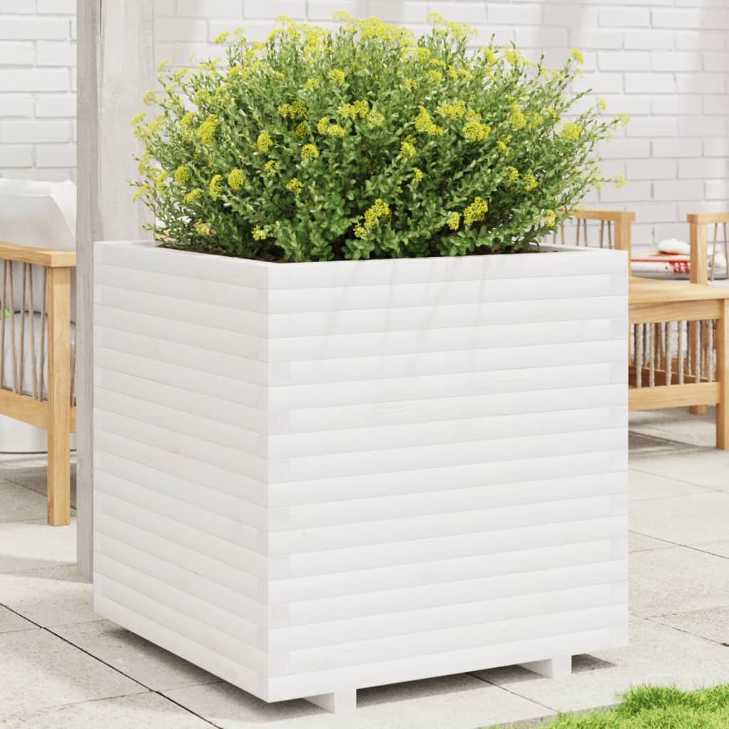 Fioriera Da Giardino Bianca 70x70x72,5cm Legno Massello Di Pino
