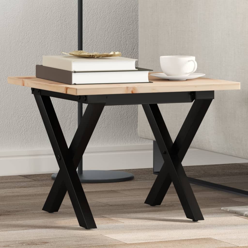 Tavolino Da Salotto Telaio A X 40x40x35 Cm Legno Pino E Acciaio