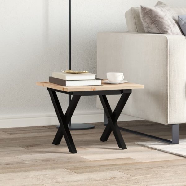 Tavolino Da Salotto Telaio A X 40x40x35 Cm Legno Pino E Acciaio - Image 3