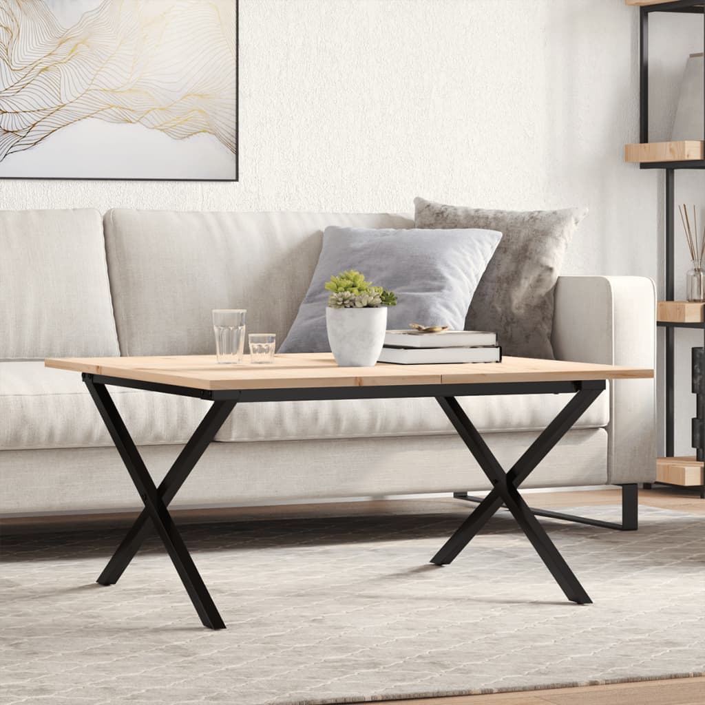 Tavolino Da Salotto Telaio A X 80x80x45 Cm Legno Pino E Acciaio