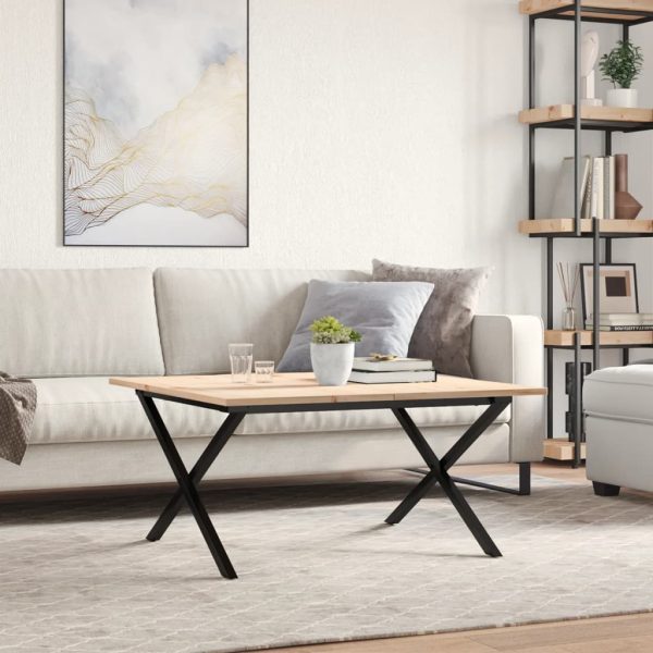Tavolino Da Salotto Telaio A X 80x80x45 Cm Legno Pino E Acciaio - Image 3