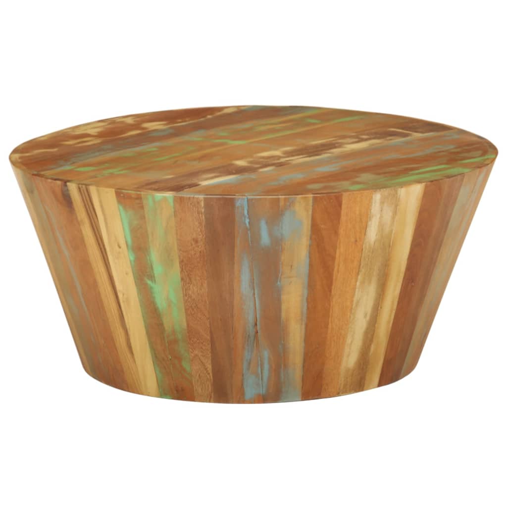 Tavolino Da Salotto Ø65x31 Cm In Legno Massello Di Recupero
