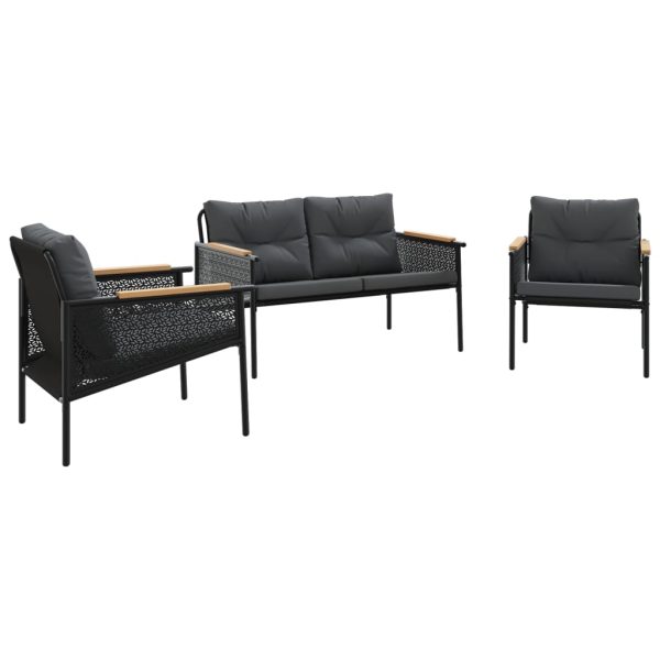 Set Mobili Da Balcone 3 Pz Con Cuscini Nero In Acciaio - Image 2