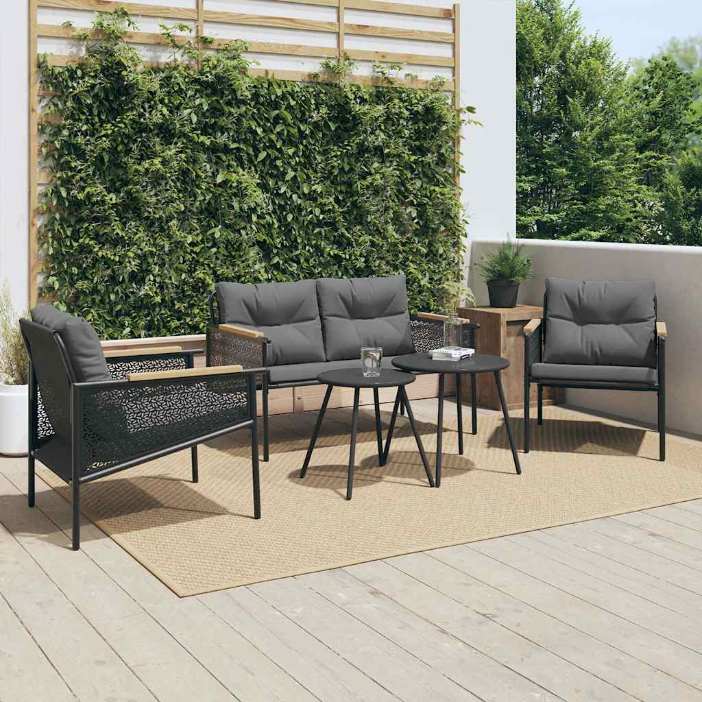 Set Mobili Da Balcone 5 Pz Con Cuscini Nero In Acciaio