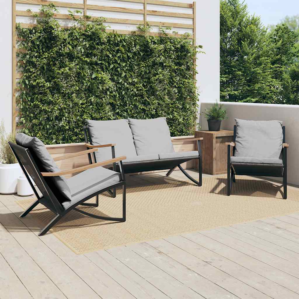 Set Mobili Da Balcone 3 Pz Con Cuscini Nero In Acciaio