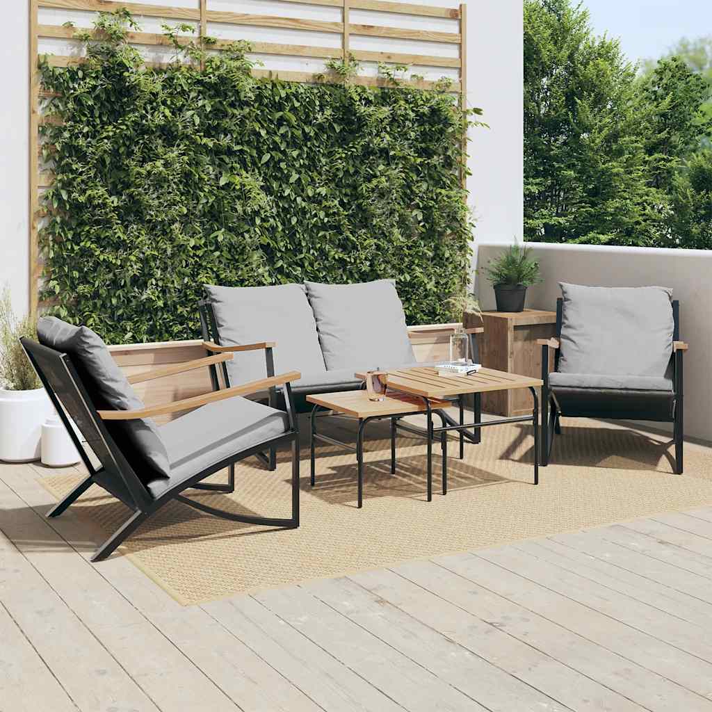 Set Mobili Da Balcone 5 Pz Con Cuscini Nero In Acciaio