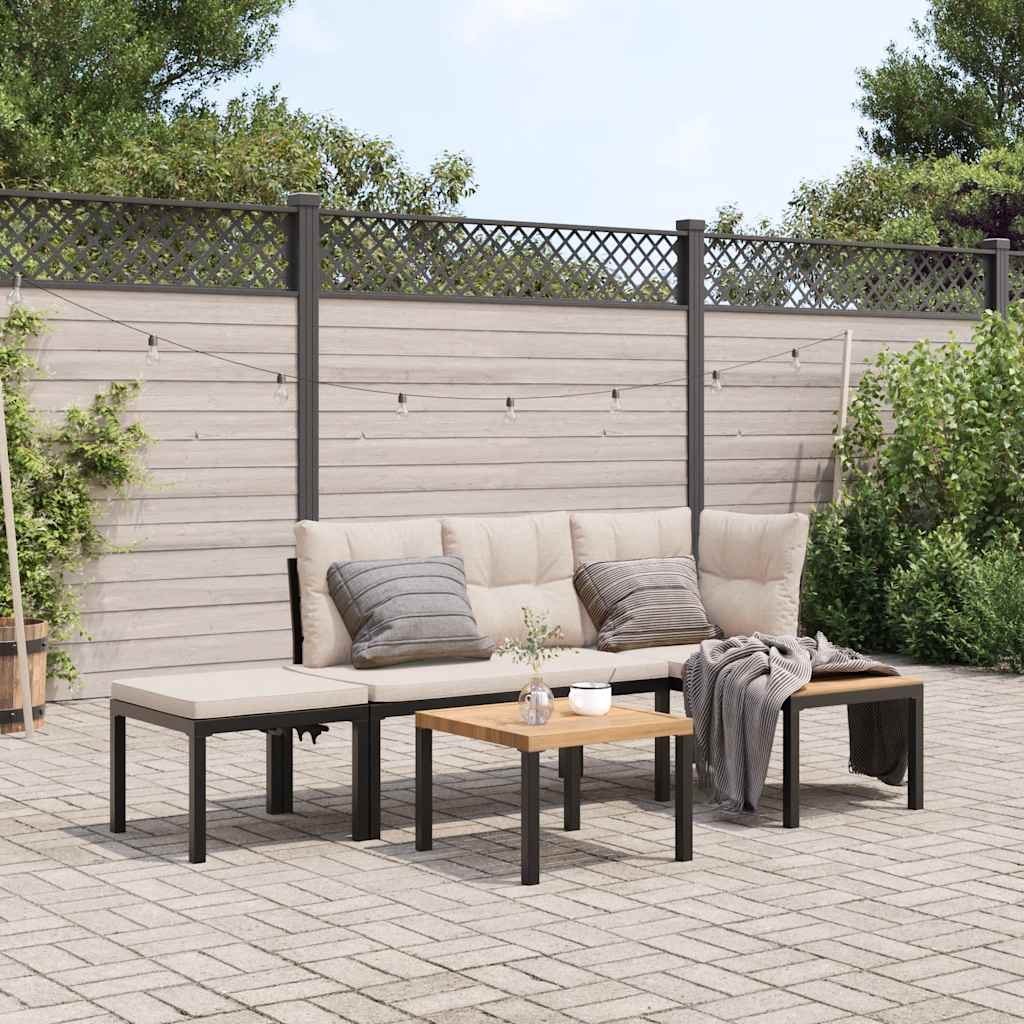 Set Panche Giardino Cuscini 4pz Nero Acciaio Verniciato Polvere