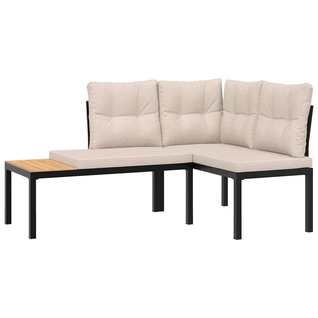 Set Panche Giardino Cuscini 3pz Nero Acciaio Verniciato Polvere - Image 3