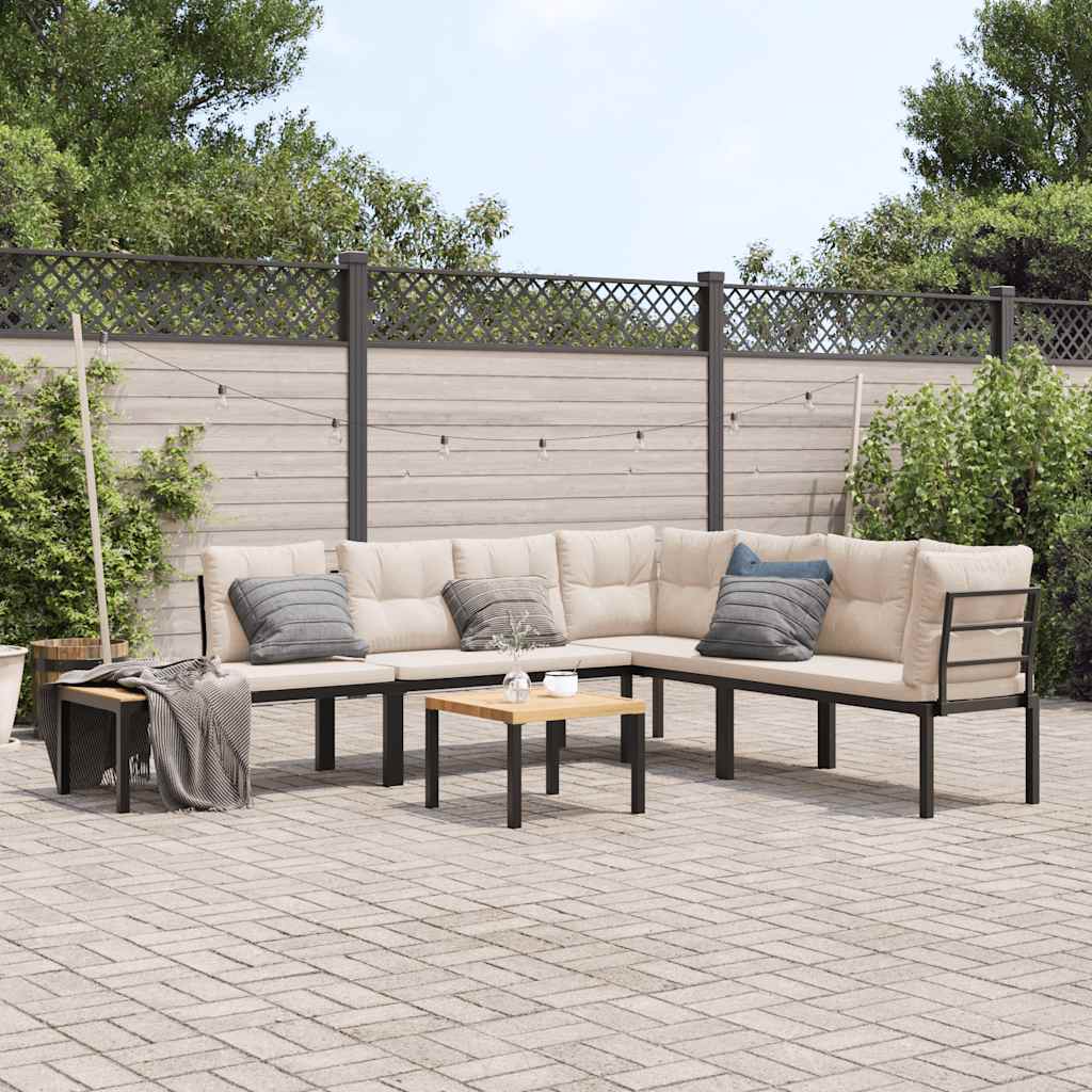 Set Panche Giardino Cuscini 5pz Nero Acciaio Verniciato Polvere