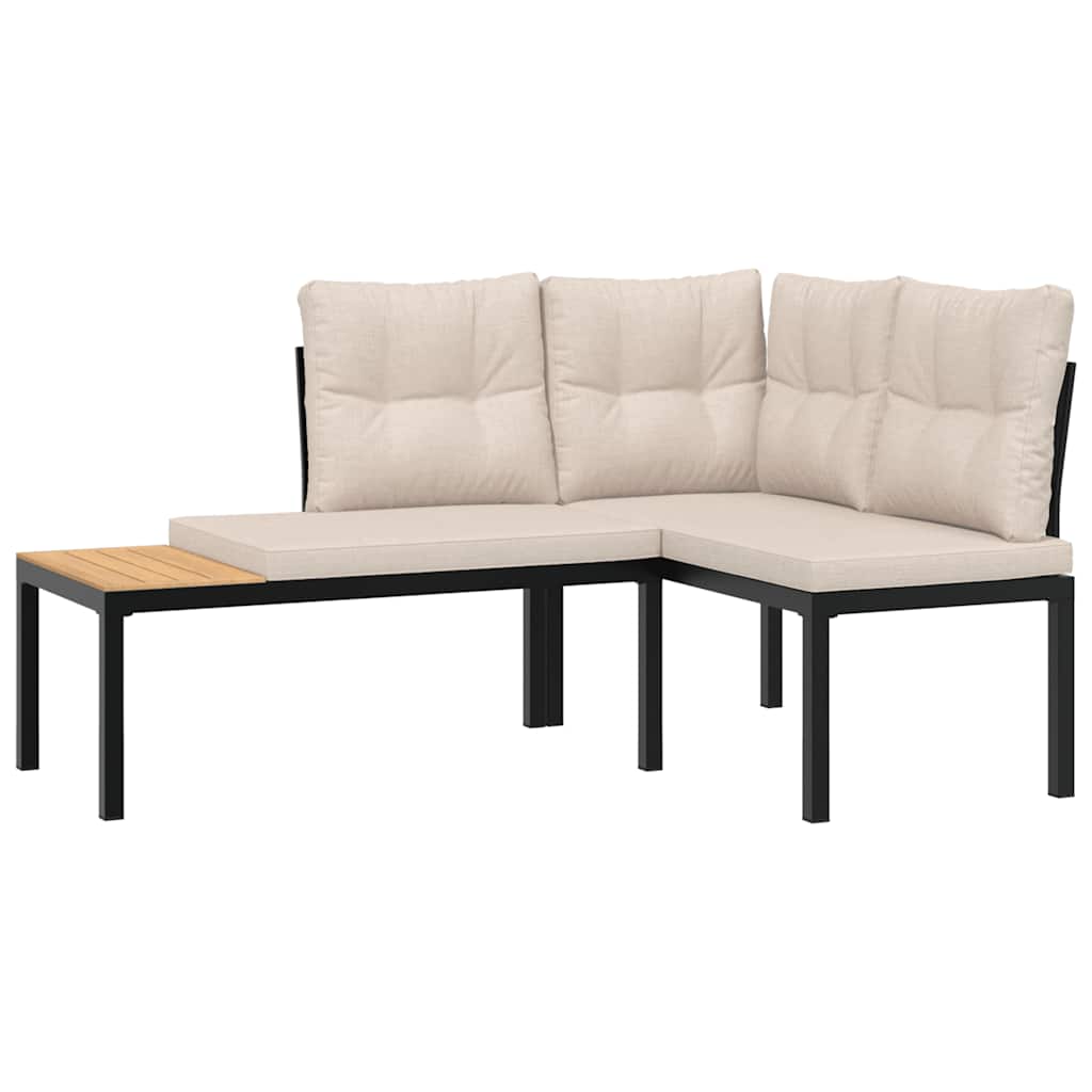 Set Panche Giardino Cuscini 3pz Nero Acciaio Verniciato Polvere - Image 3