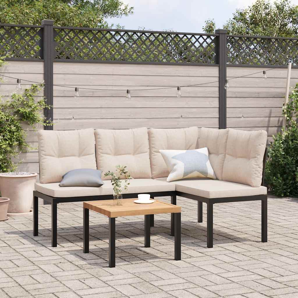 Set Panche Giardino Cuscini 3pz Nero Acciaio Verniciato Polvere