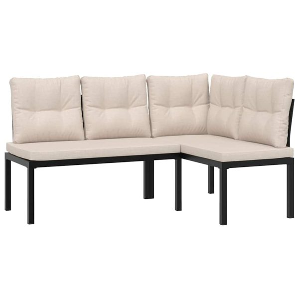 Set Panche Giardino Cuscini 3pz Nero Acciaio Verniciato Polvere - Image 3
