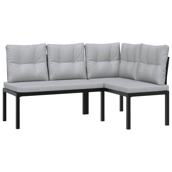 Set Panche Giardino Cuscini 4pz Nero Acciaio Verniciato Polvere - Image 3