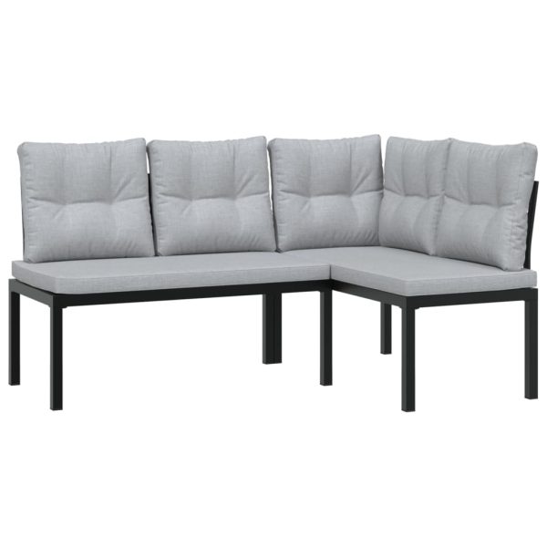 Set Panche Giardino Cuscini 3pz Nero Acciaio Verniciato Polvere - Image 3