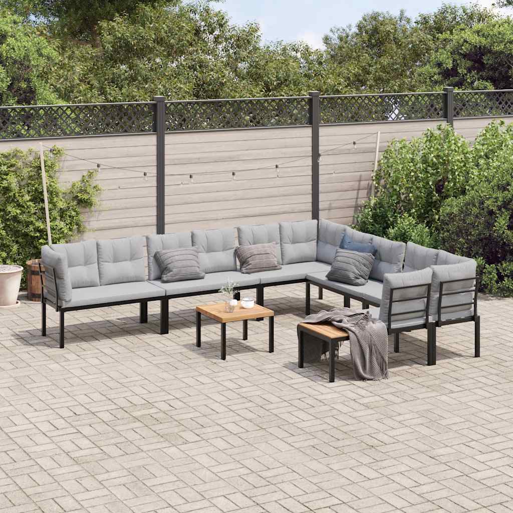 Divani Giardino Con Cuscini 7pz Neri Acciaio Verniciato Polvere