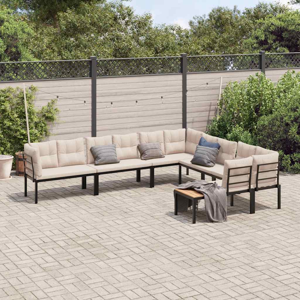 Divani Giardino Con Cuscini 6pz Neri Acciaio Verniciato Polvere