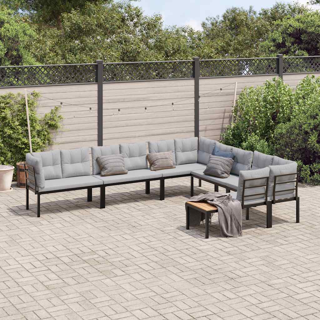 Divani Giardino Con Cuscini 6pz Neri Acciaio Verniciato Polvere