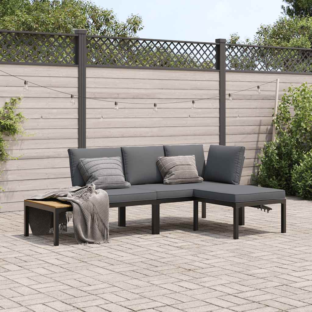 Set Divani Da Giardino 3 Pz Con Cuscini In Alluminio Nero
