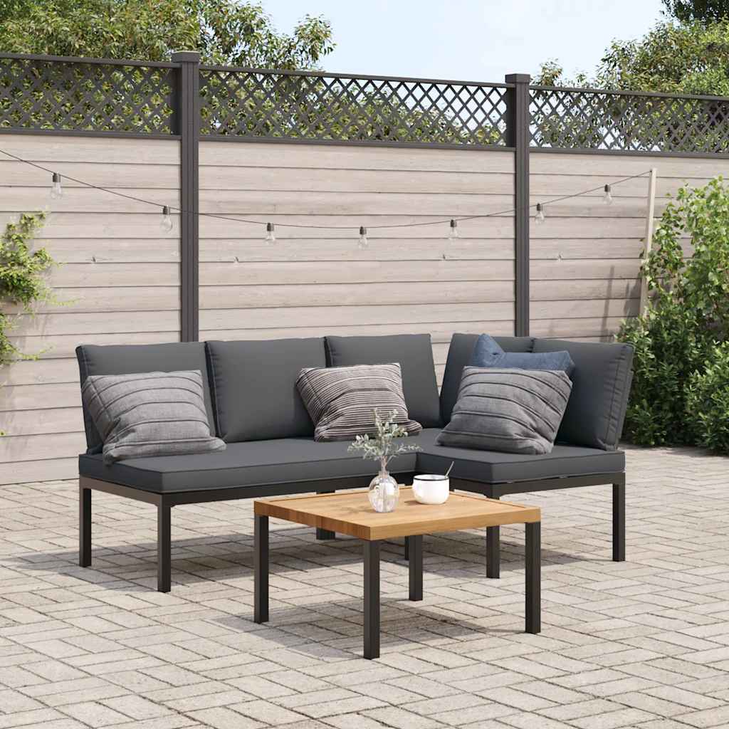 Set Divani Da Giardino 3 Pz Con Cuscini In Alluminio Nero