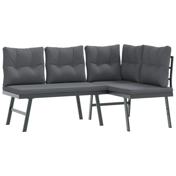 Set Panche Giardino Cuscini 5pz Nere Acciaio Verniciato Polvere - Image 3