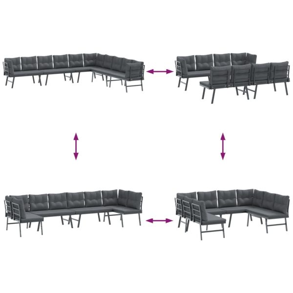 Set Panche Giardino Cuscini 4pz Nere Acciaio Verniciato Polvere - Image 5