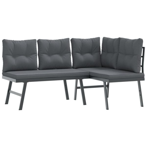 Set Panche Giardino Cuscini 6pz Nere Acciaio Verniciato Polvere - Image 3