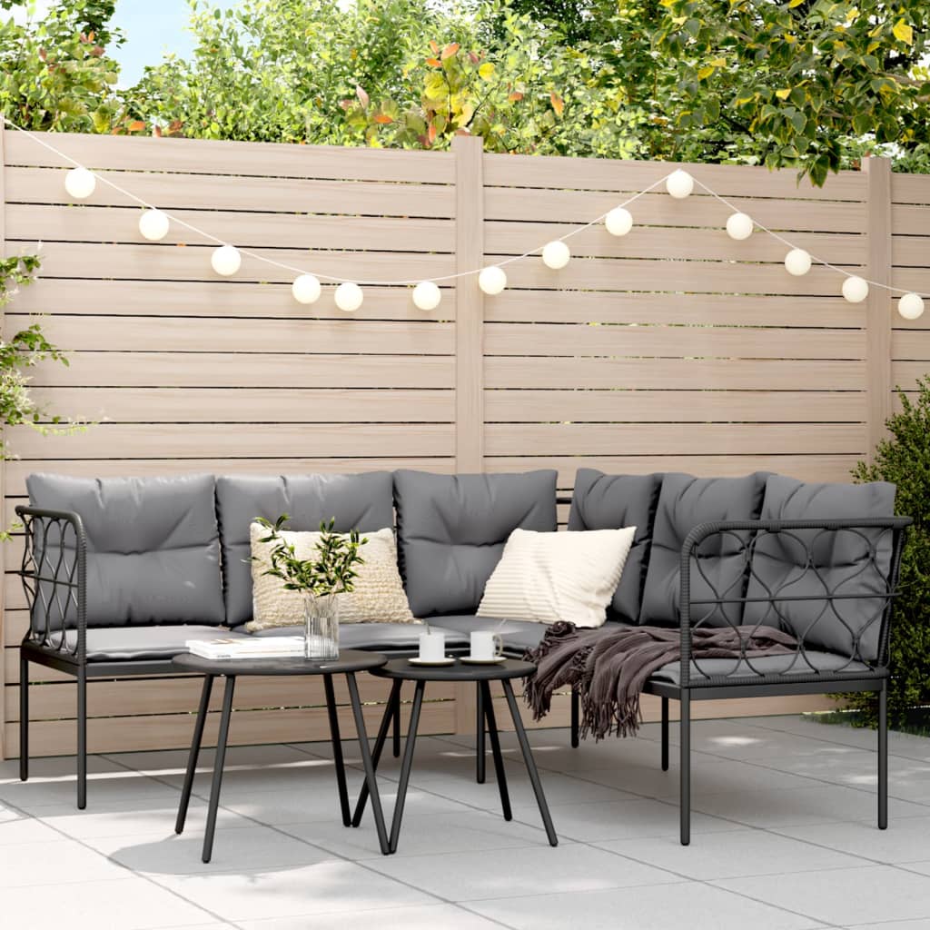 Set Divano Da Giardino Con Cuscini Nero Acciaio E Textilene