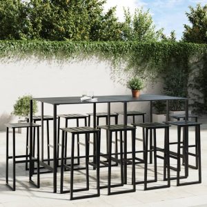 Set Bar Da Giardino 11pz Nero In Acciaio Verniciato A Polvere
