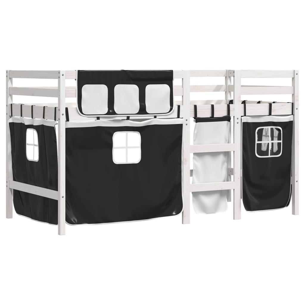 Letto A Soppalco Con Tende Bambini Bianco E Nero 80x200 Cm Pino - Image 3
