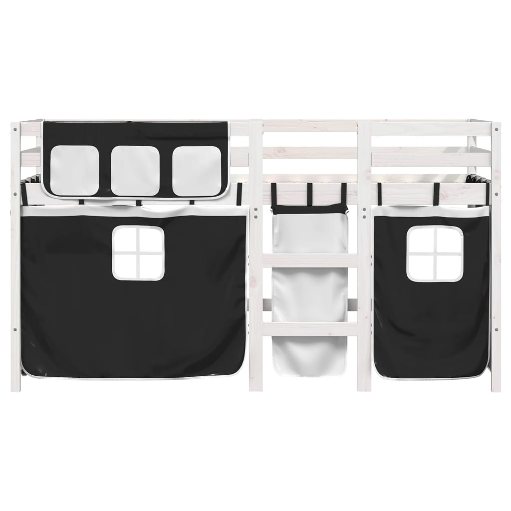 Letto A Soppalco Con Tende Bambini Bianco E Nero 80x200 Cm Pino - Image 4