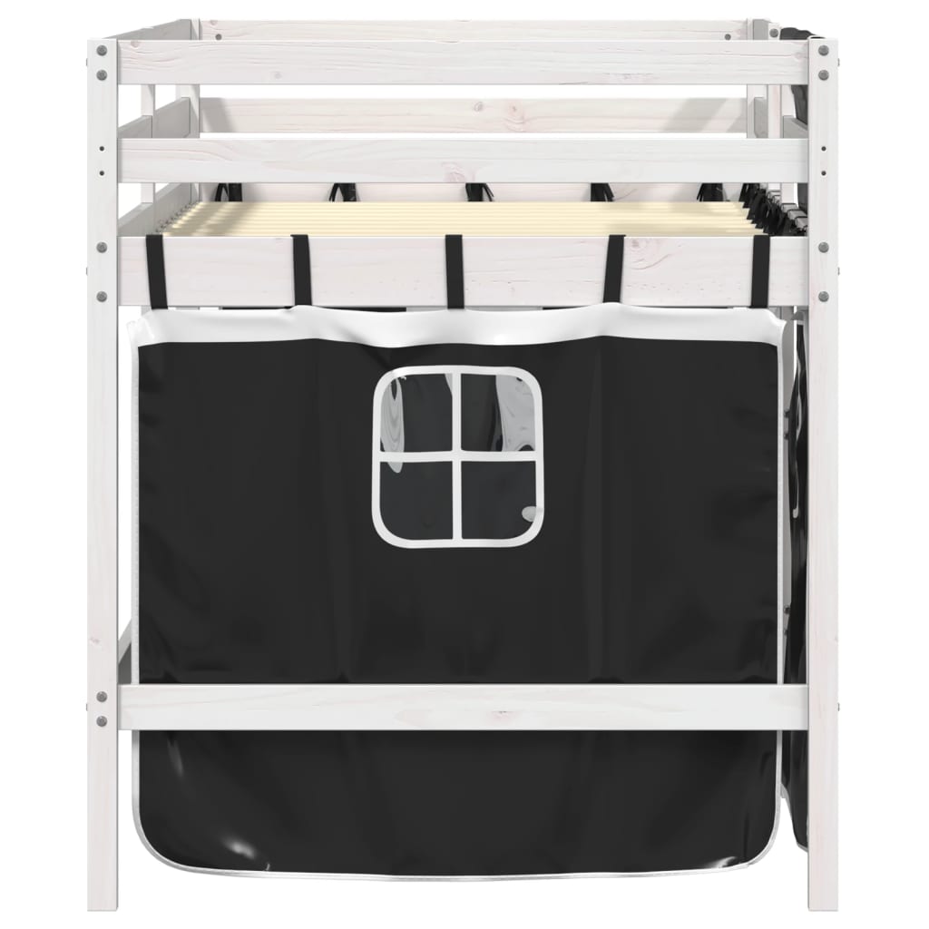 Letto A Soppalco Con Tende Bambini Bianco E Nero 80x200 Cm Pino - Image 5