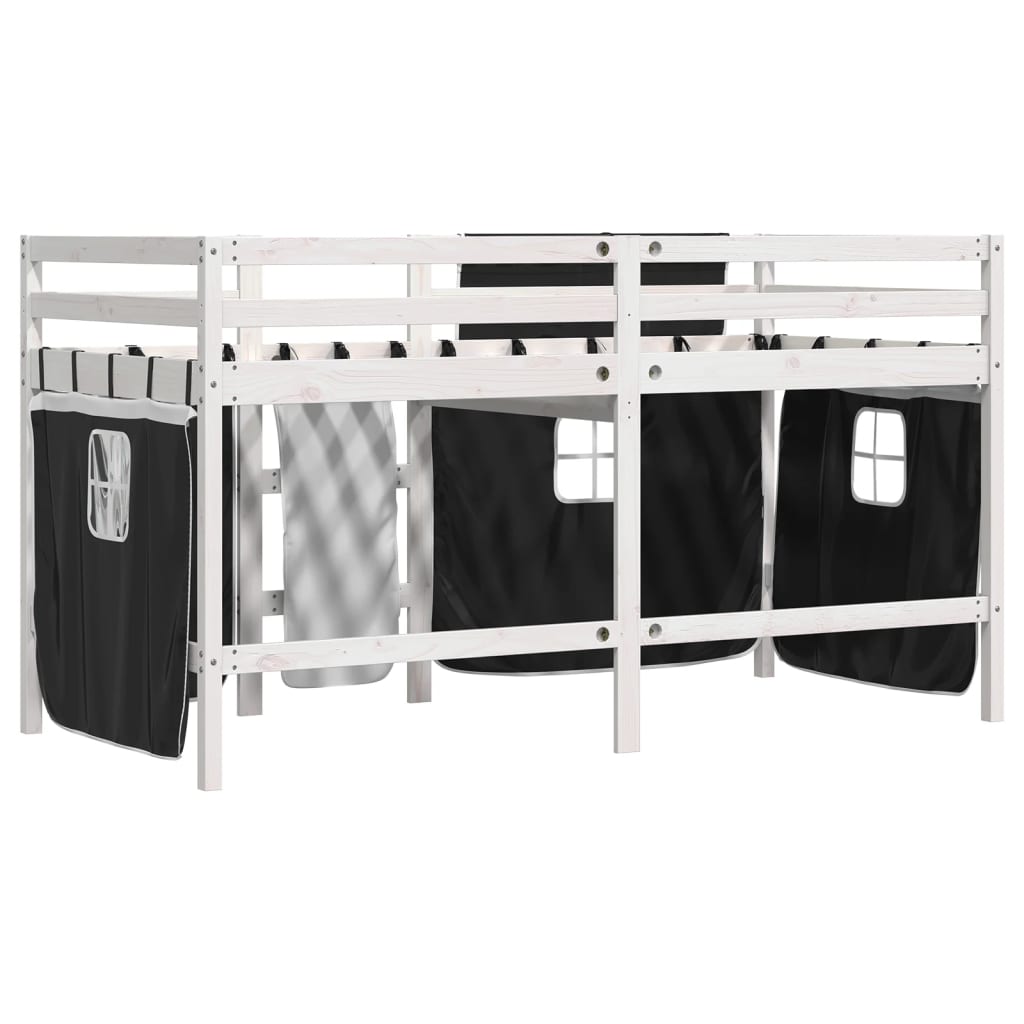Letto A Soppalco Con Tende Bambini Bianco E Nero 80x200 Cm Pino - Image 6