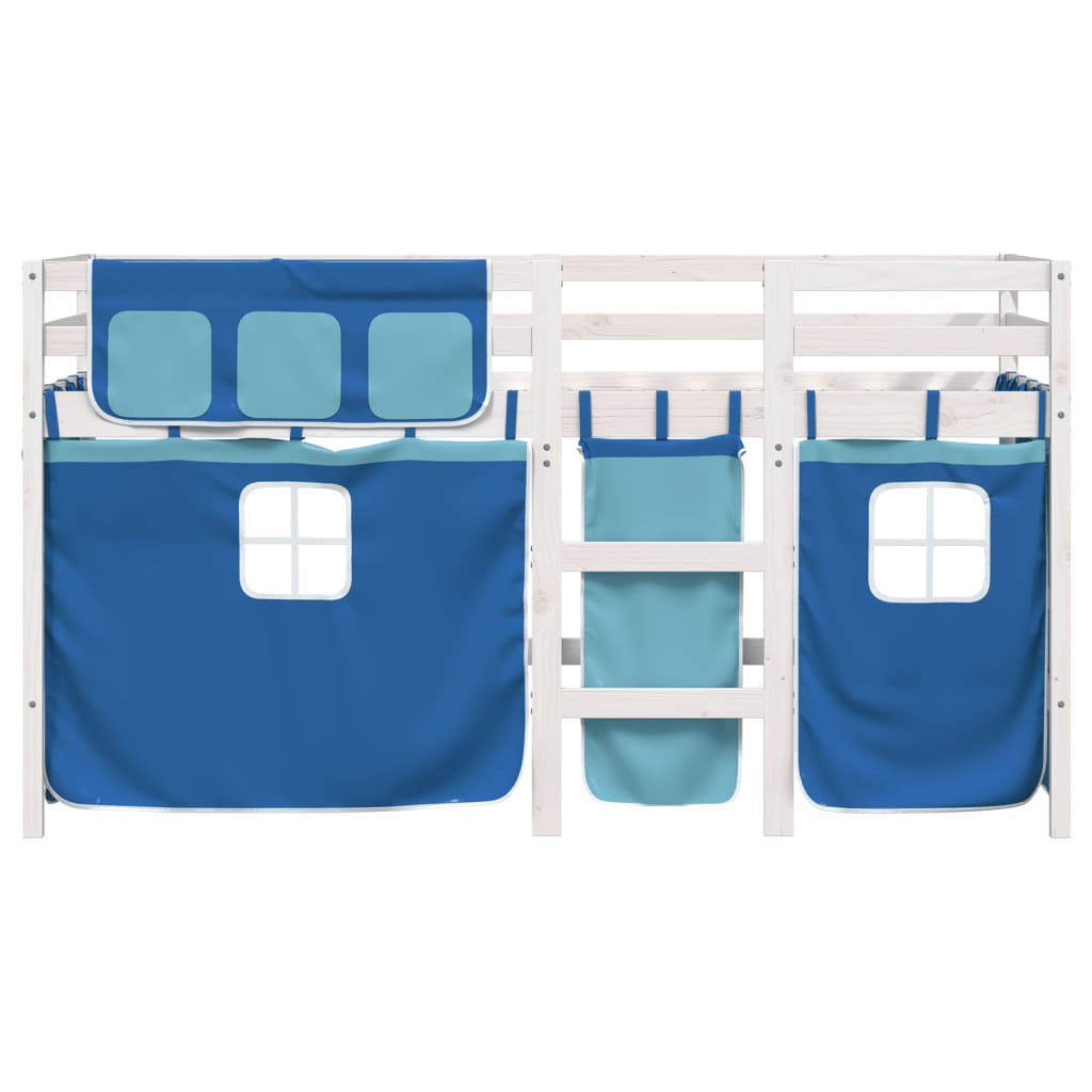 Letto A Soppalco Con Tende Bambini Blu 80x200 Cm Massello Pino - Image 4