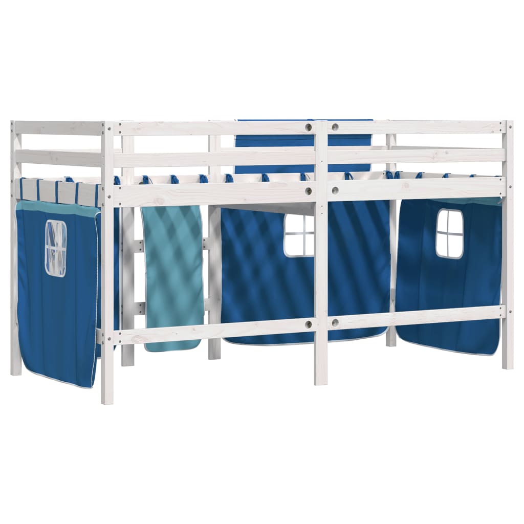 Letto A Soppalco Con Tende Bambini Blu 80x200 Cm Massello Pino - Image 6