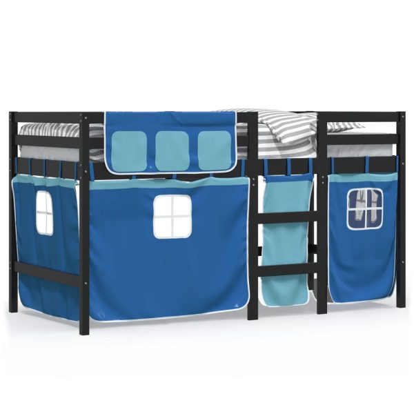 Letto A Soppalco Con Tende Bambini Blu 80x200 Cm Massello Pino - Image 2