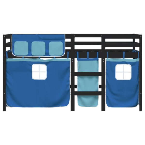 Letto A Soppalco Con Tende Bambini Blu 80x200 Cm Massello Pino - Image 4