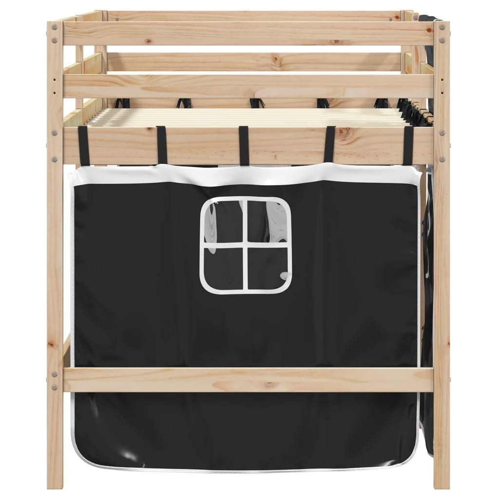 Letto A Soppalco Con Tende Bambini Bianco E Nero 90x200 Cm Pino - Image 5
