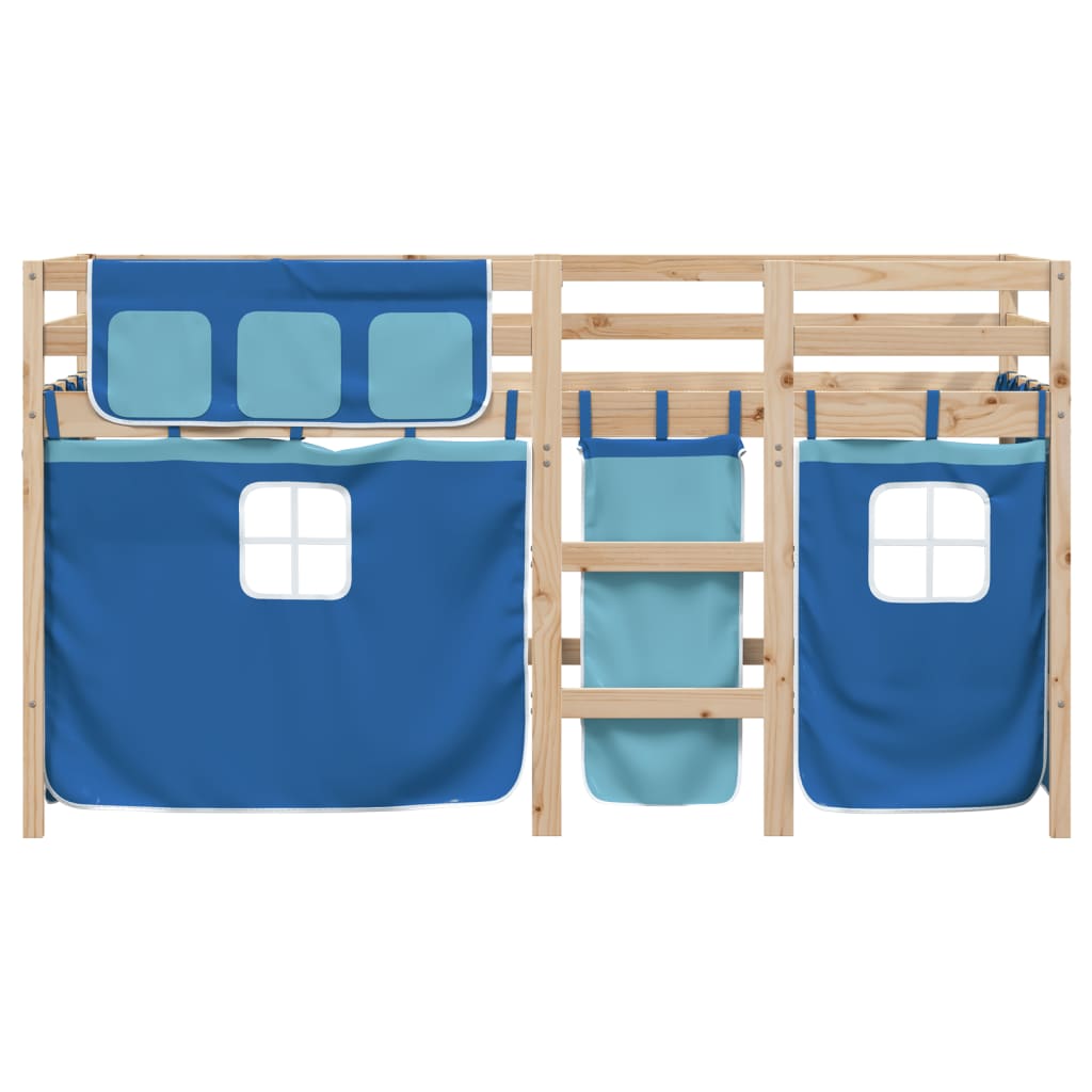 Letto A Soppalco Con Tende Bambini Blu 90x200 Cm Massello Pino - Image 4