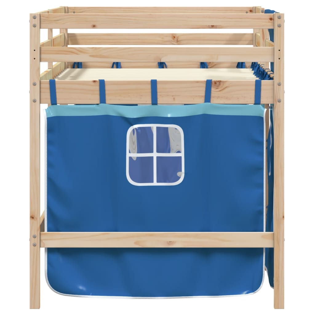 Letto A Soppalco Con Tende Bambini Blu 90x200 Cm Massello Pino - Image 5