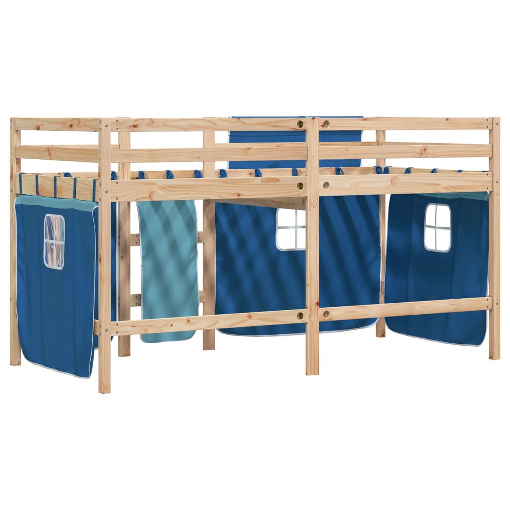 Letto A Soppalco Con Tende Bambini Blu 90x200 Cm Massello Pino - Image 6