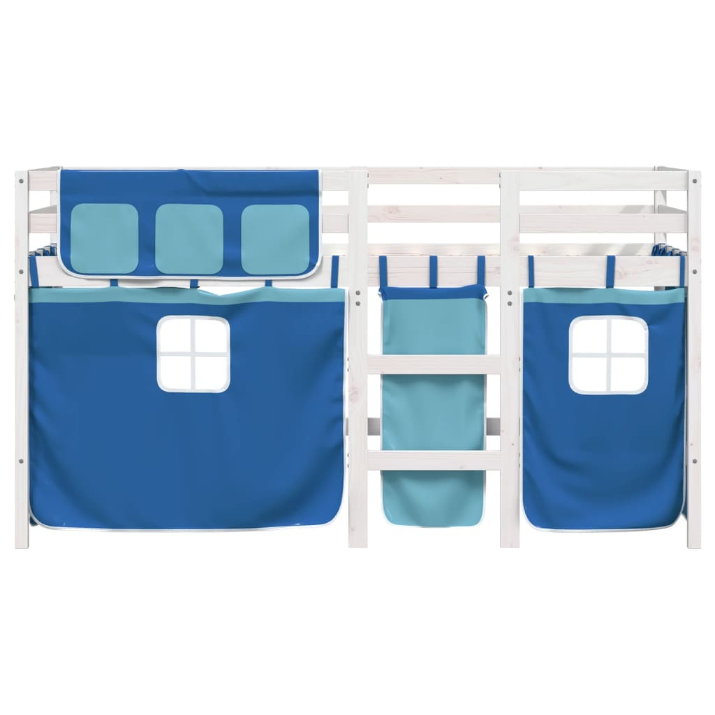 Letto A Soppalco Con Tende Bambini Blu 90x200 Cm Massello Pino - Image 4