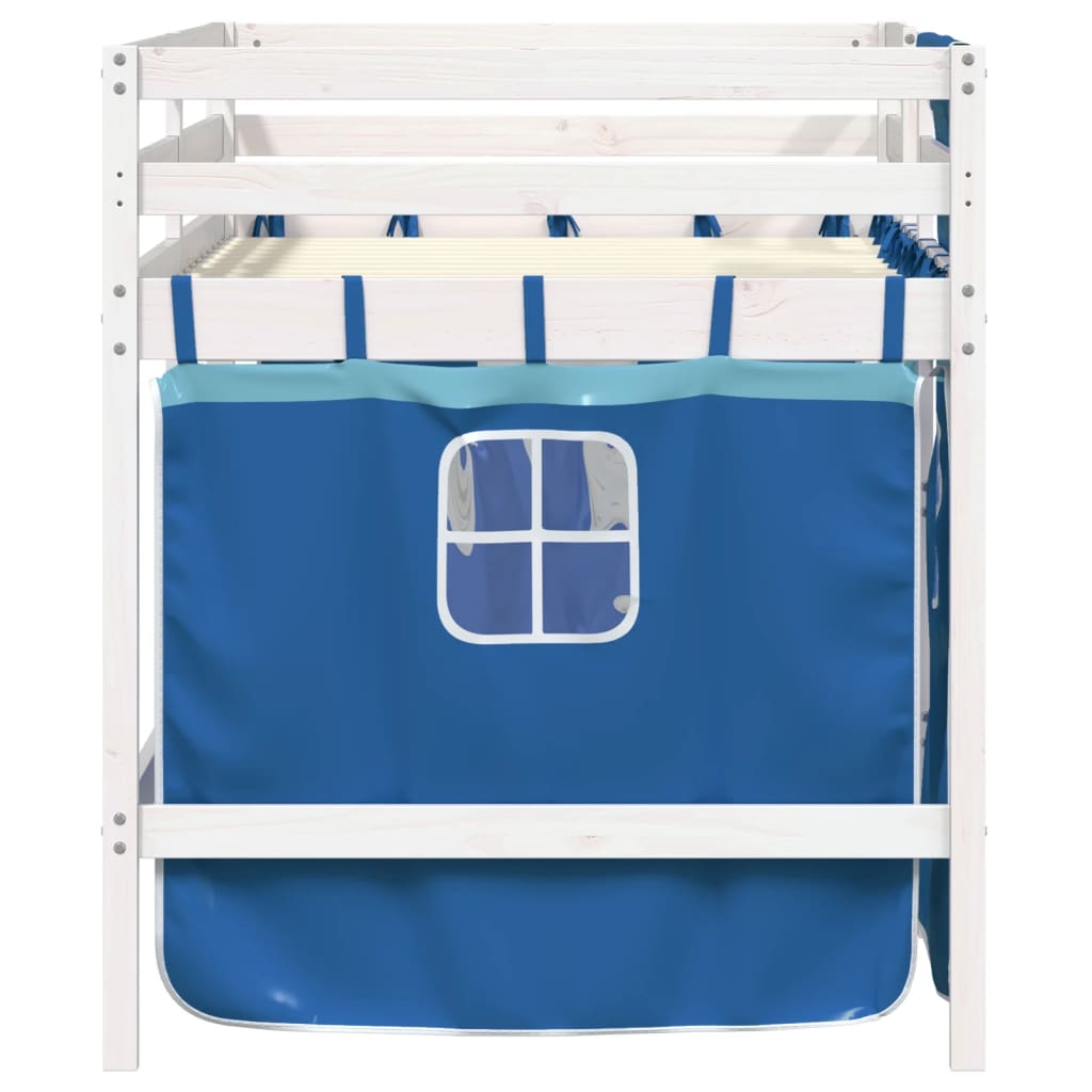 Letto A Soppalco Con Tende Bambini Blu 90x200 Cm Massello Pino - Image 5