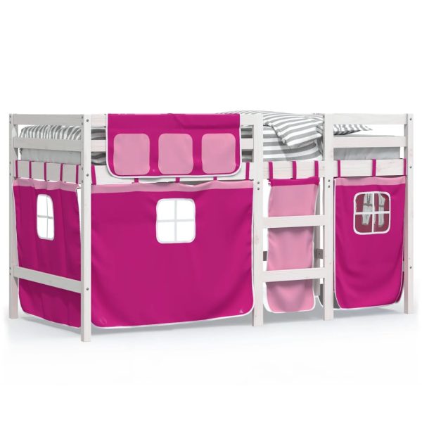Letto A Soppalco Con Tende Bambini Rosa 90x200 Cm Massello Pino - Image 2