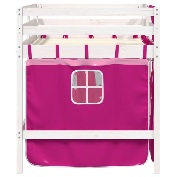 Letto A Soppalco Con Tende Bambini Rosa 90x200 Cm Massello Pino - Image 5