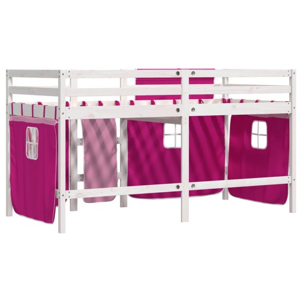 Letto A Soppalco Con Tende Bambini Rosa 90x200 Cm Massello Pino - Image 6