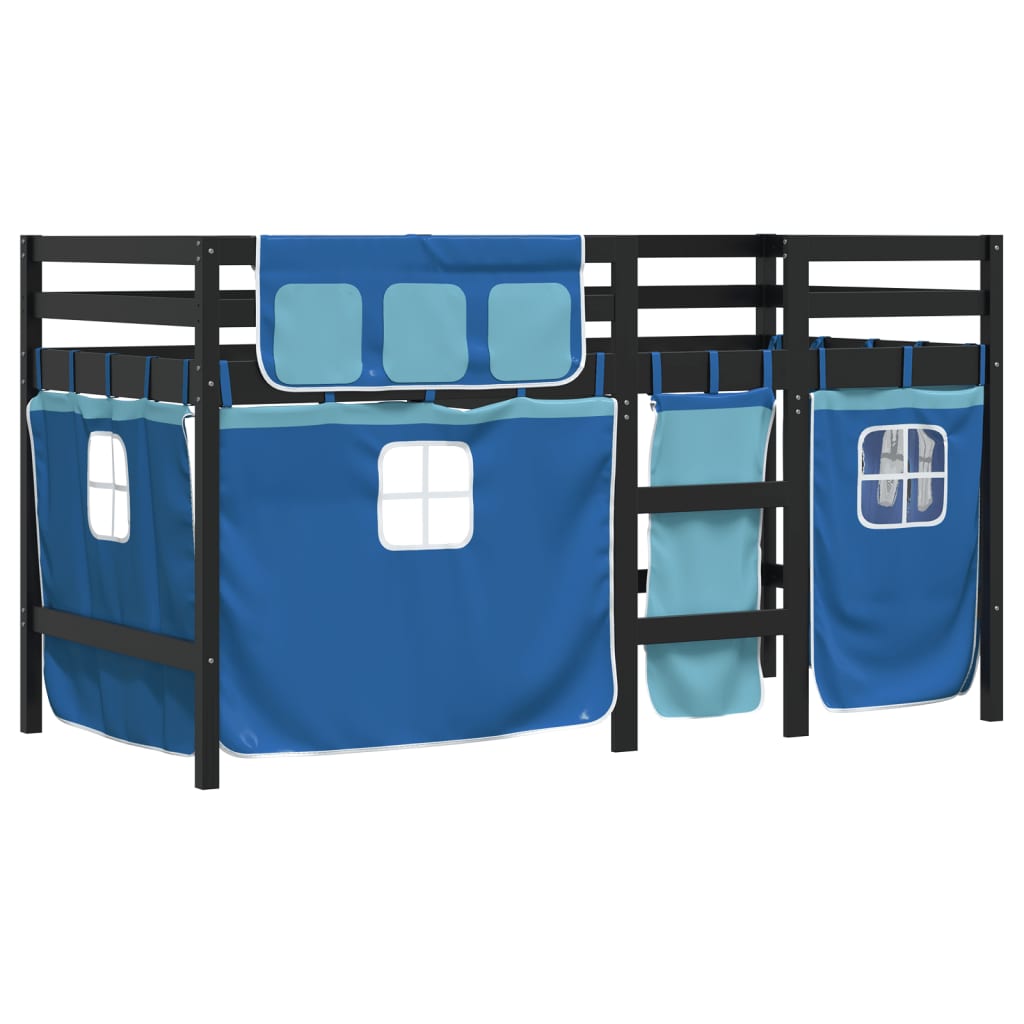 Letto A Soppalco Bambini Con Tende Blu 90x190 Cm Massello Pino - Image 3