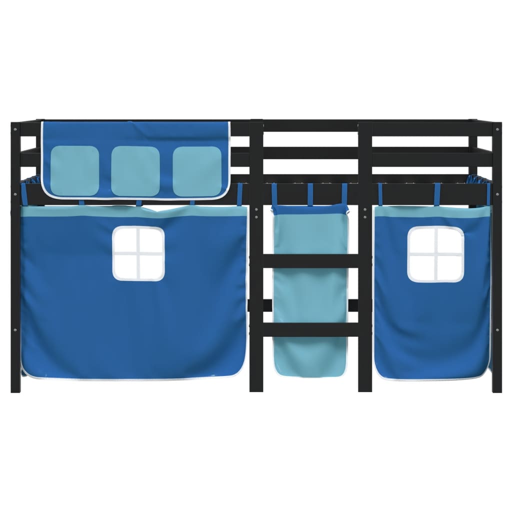 Letto A Soppalco Bambini Con Tende Blu 90x190 Cm Massello Pino - Image 4