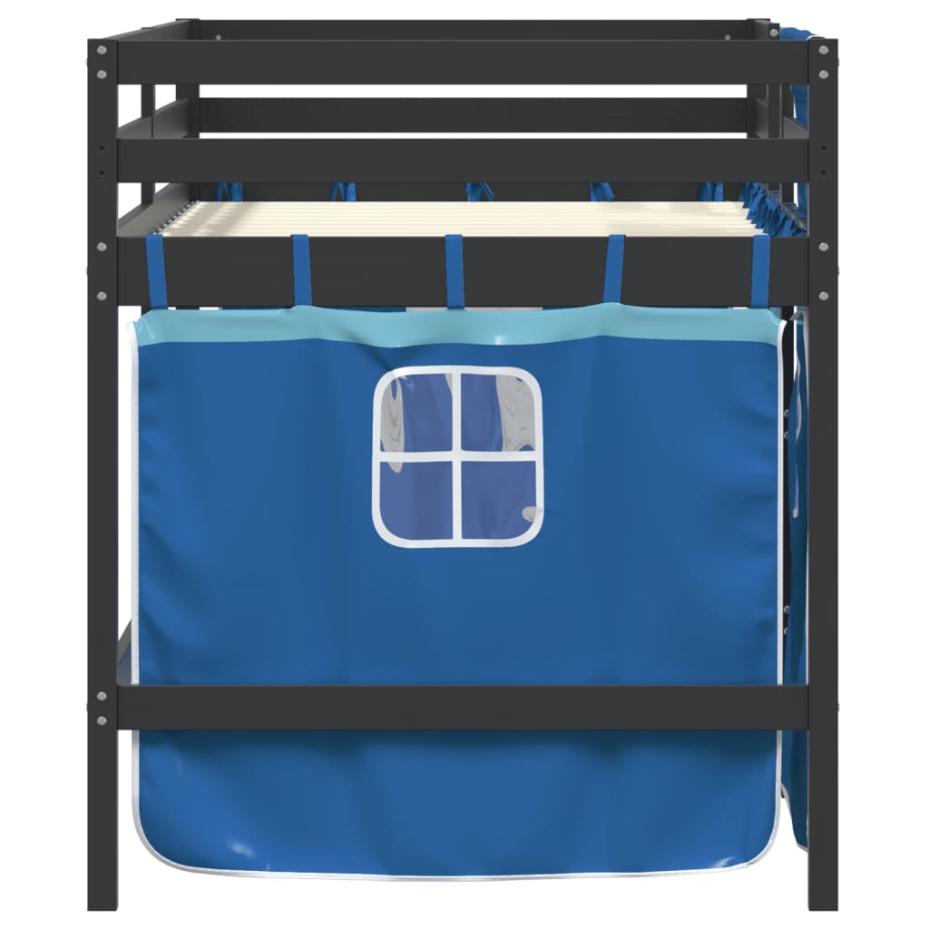 Letto A Soppalco Bambini Con Tende Blu 90x190 Cm Massello Pino - Image 5