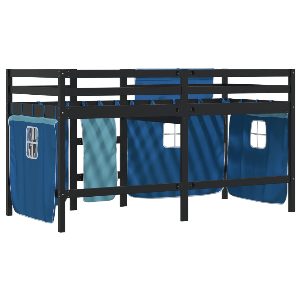 Letto A Soppalco Bambini Con Tende Blu 90x190 Cm Massello Pino - Image 6